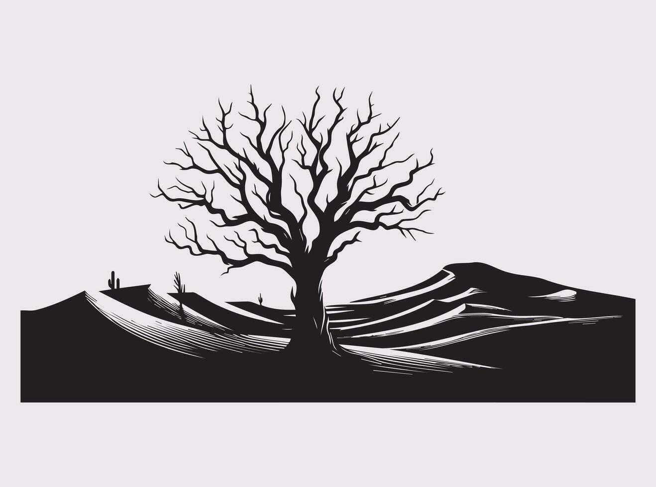 Black Dead Tree Desert Silhouette for Home Decor and Art Projects vector