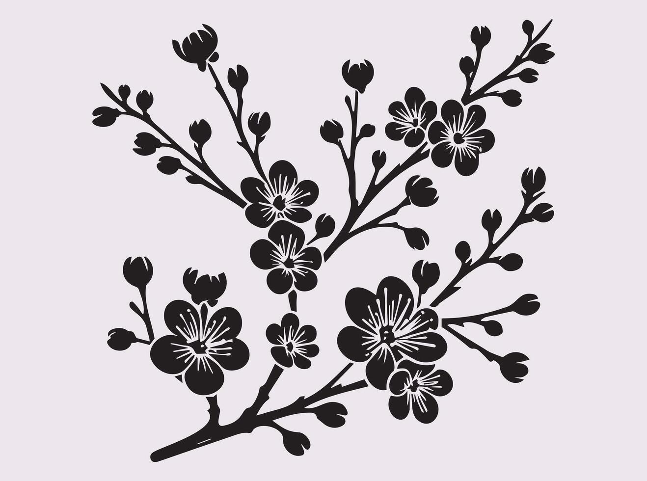Artistic Black Cherry Blossom Branch Silhouette for Digital and Print Use vector