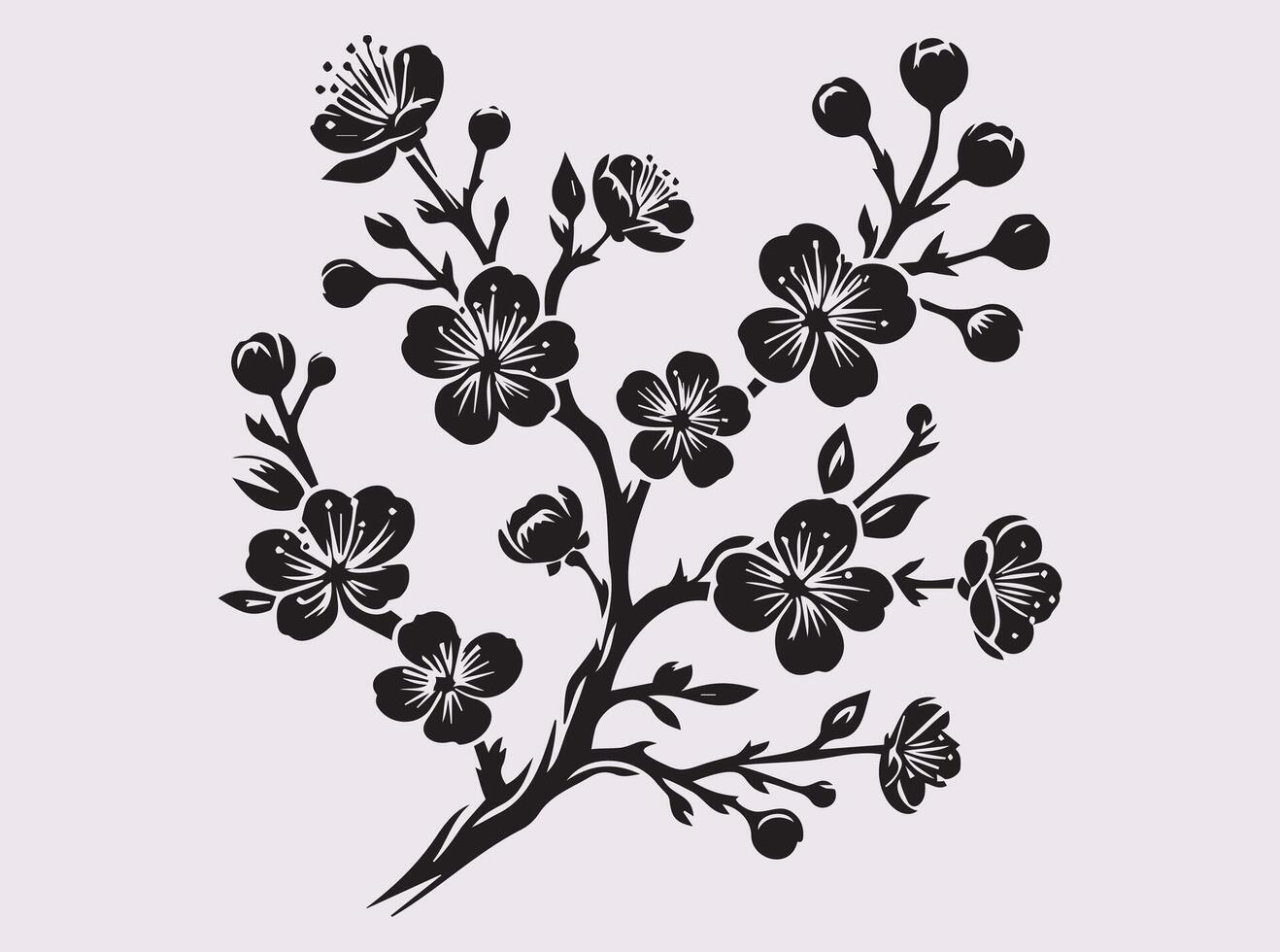 Solid Black Cherry Blossom Branch Silhouette for Tattoo and Design vector