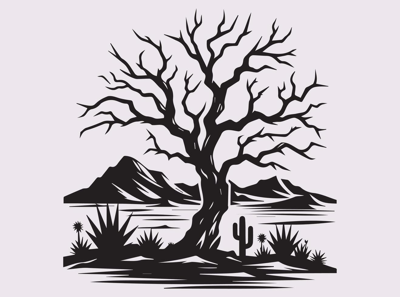 Perfect Black Dead Tree Desert Silhouette for Logos and Graphics vector