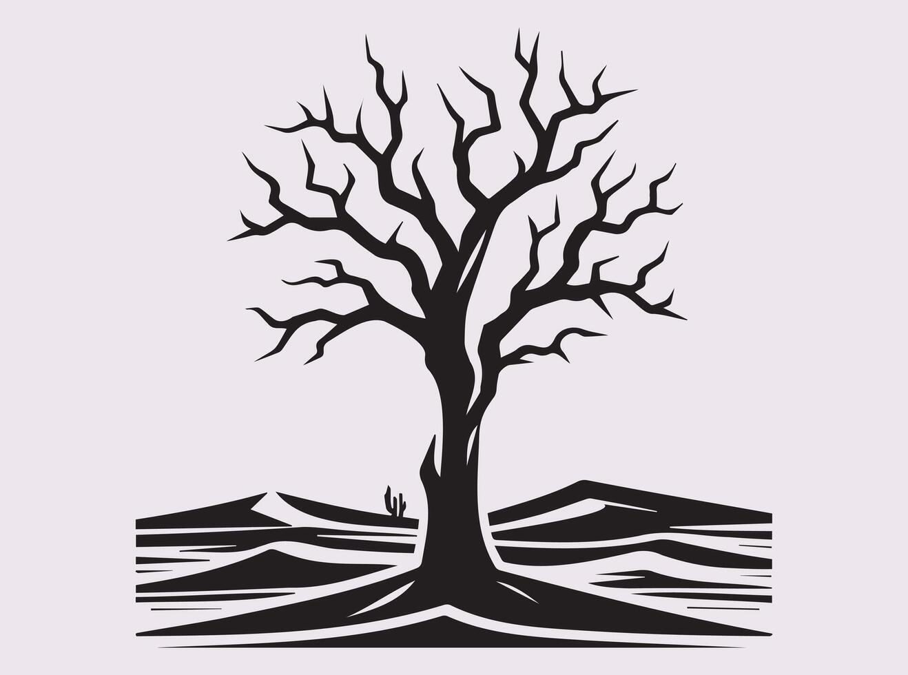 Dead Tree Desert Silhouette in Black for Creative Illustrations vector