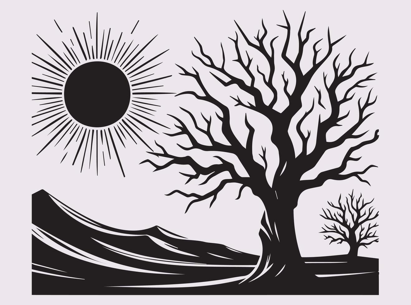 Dead Tree Desert Silhouette in Black for Posters and Wall Art vector
