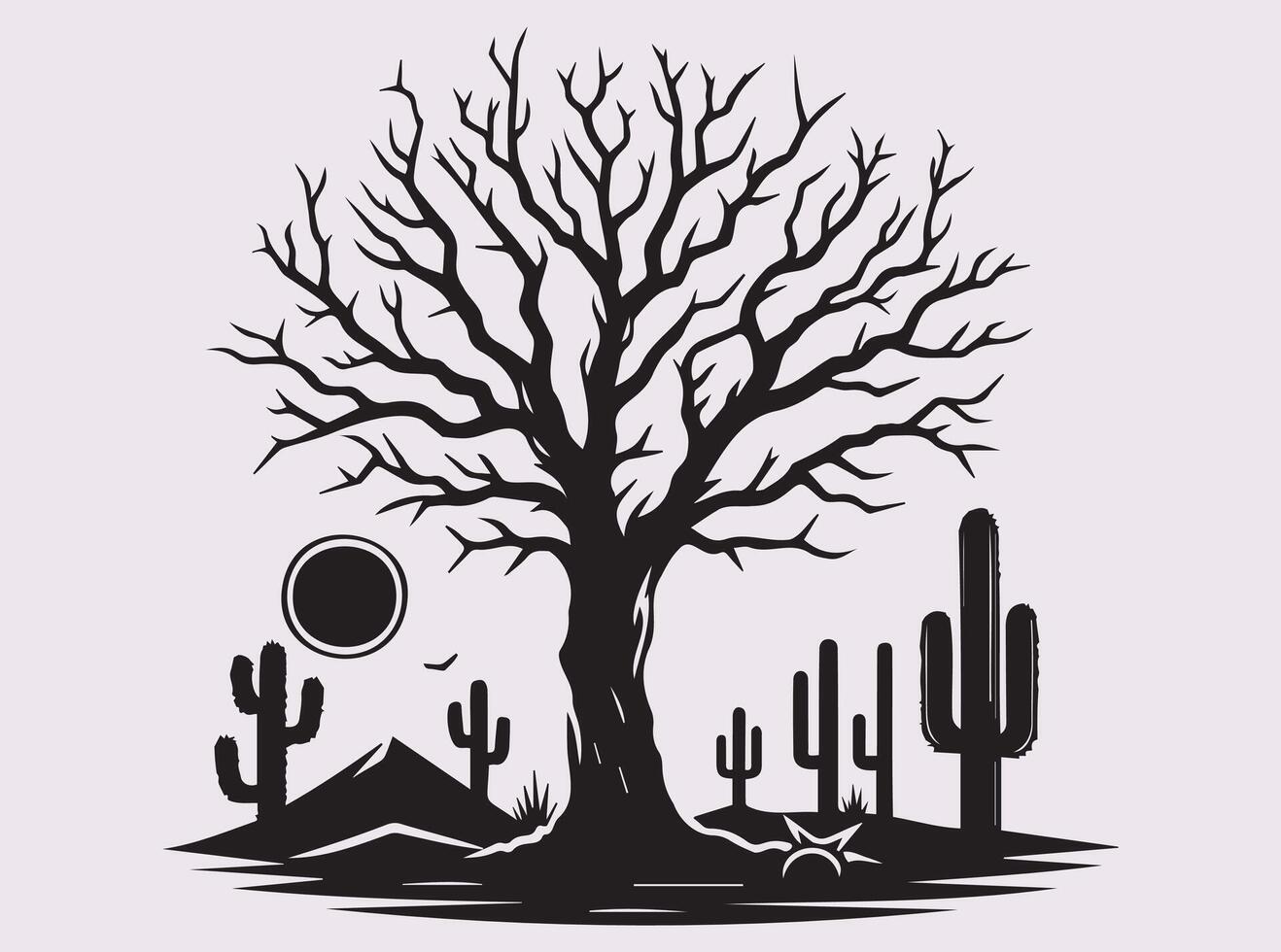 Solid Black Dead Tree Desert Silhouette for Tattoo and Craft Projects vector