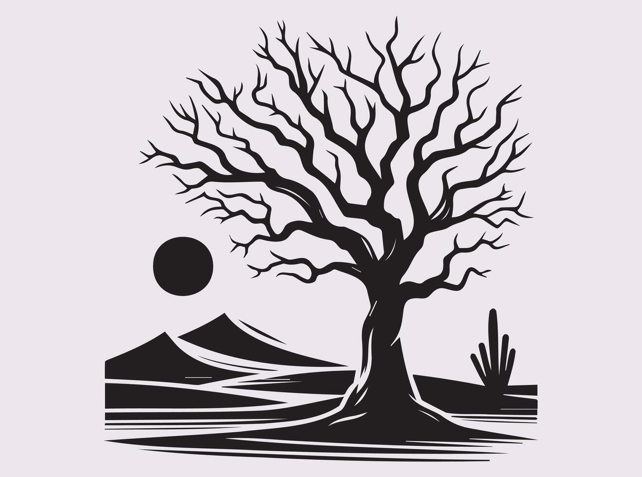 Classic Dead Tree Desert Silhouette in Solid Black for Crafts vector