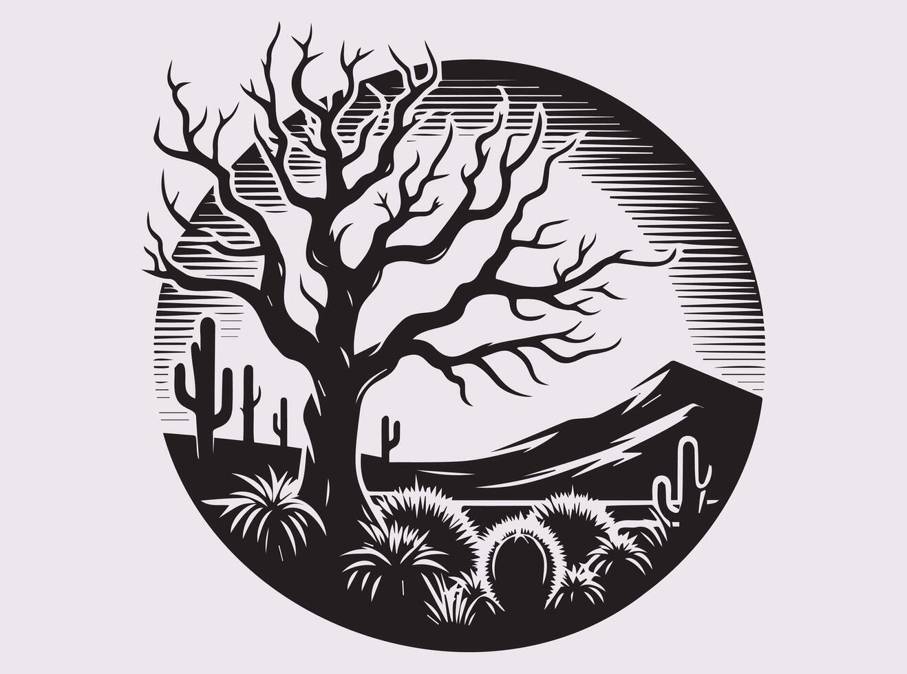 Detailed Black Dead Tree Desert Silhouette for Unique Artwork vector
