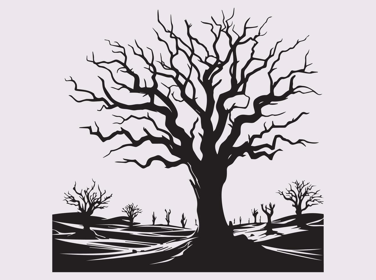 Simple and Elegant Black Dead Tree Desert Silhouette for Prints vector