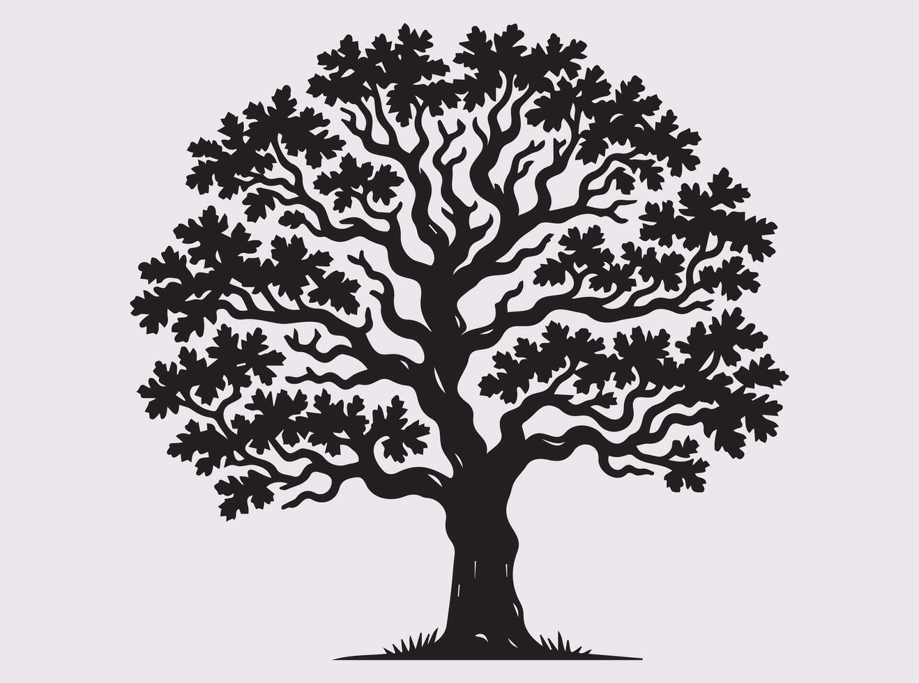 Large Oak Tree Silhouette in Solid Black Color for Artistic and Decorative Use vector