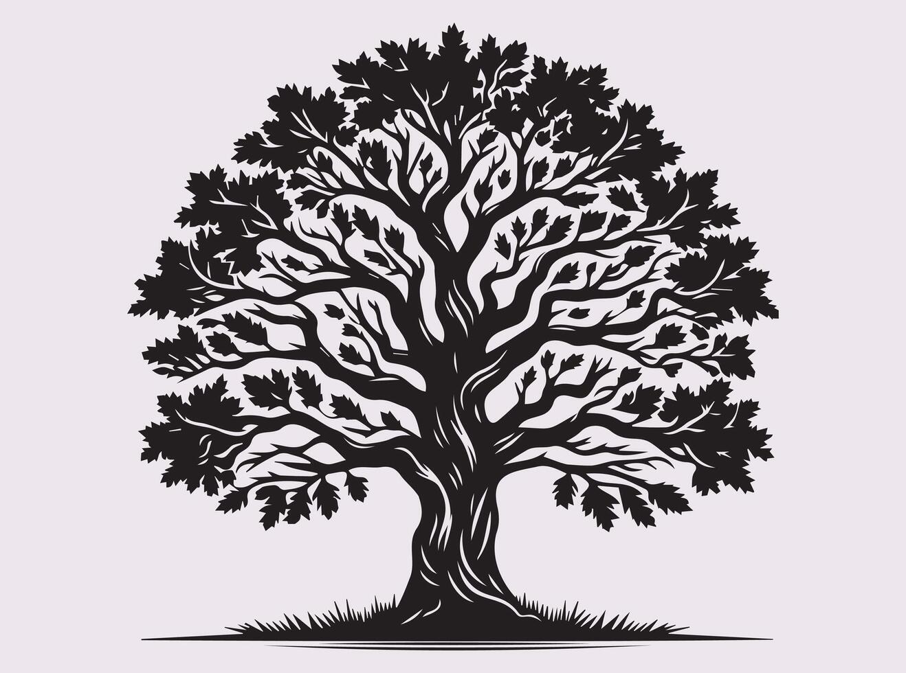Solid Black Oak Tree Silhouette for Forest, Woodland, and Natural Theme Artwork vector