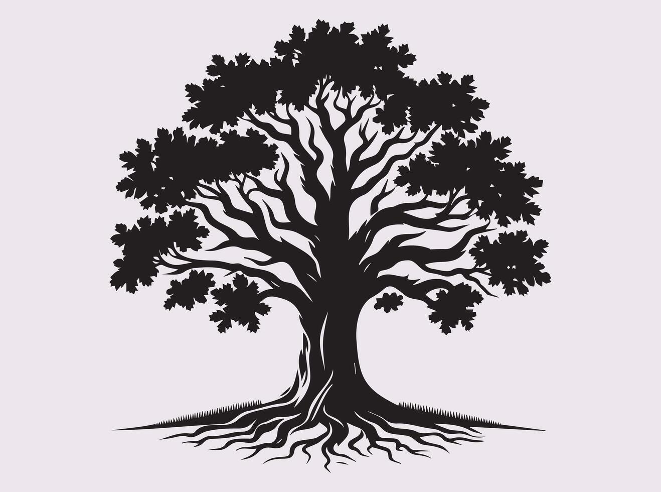 Black Color Oak Tree Silhouette Representing Strength, Heritage, and Ecology vector
