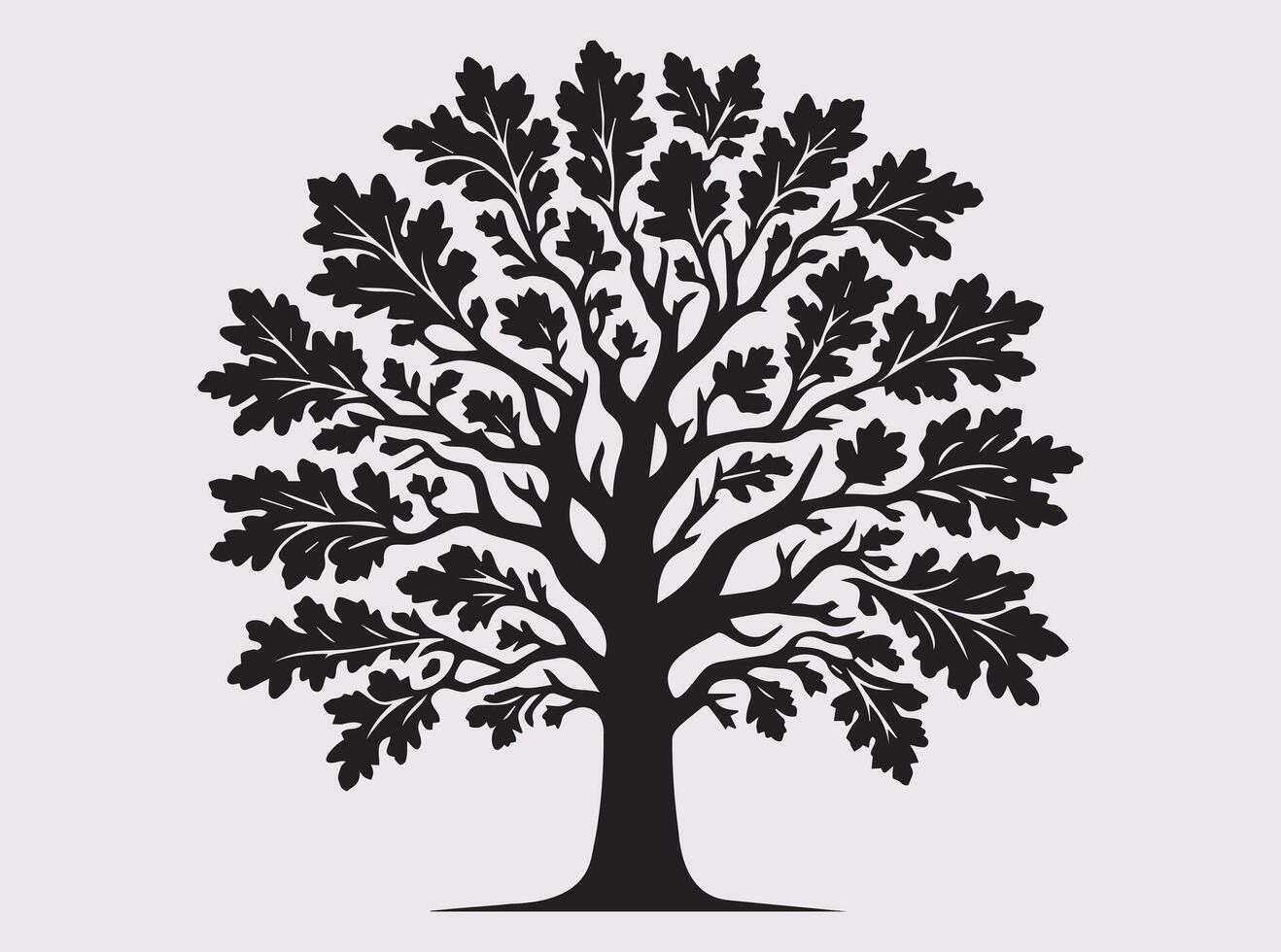 Black Silhouette of an Oak Tree with Wide Branches and Strong Trunk in Solid Color vector