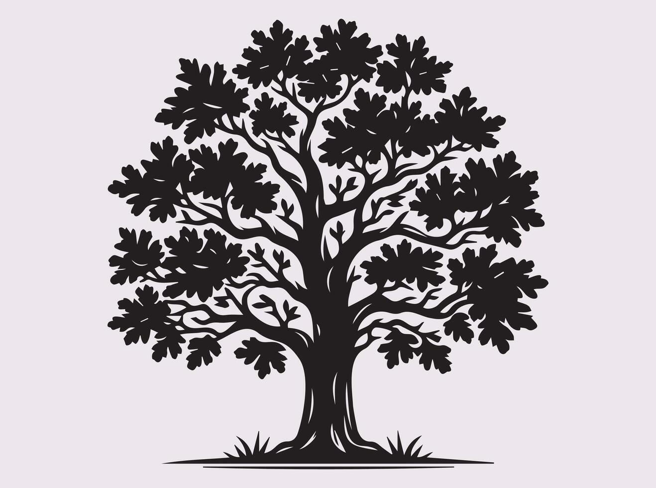 Stunning Oak Tree Silhouette in Black Color for Natural and Scenic Creations vector
