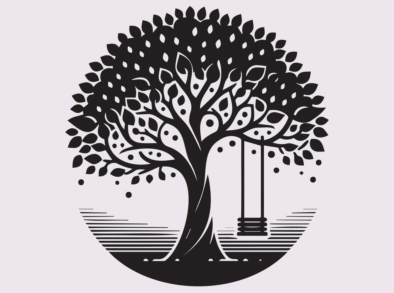 Black Tree with Swing Silhouette for Posters, Wall Art, and Custom Decor vector