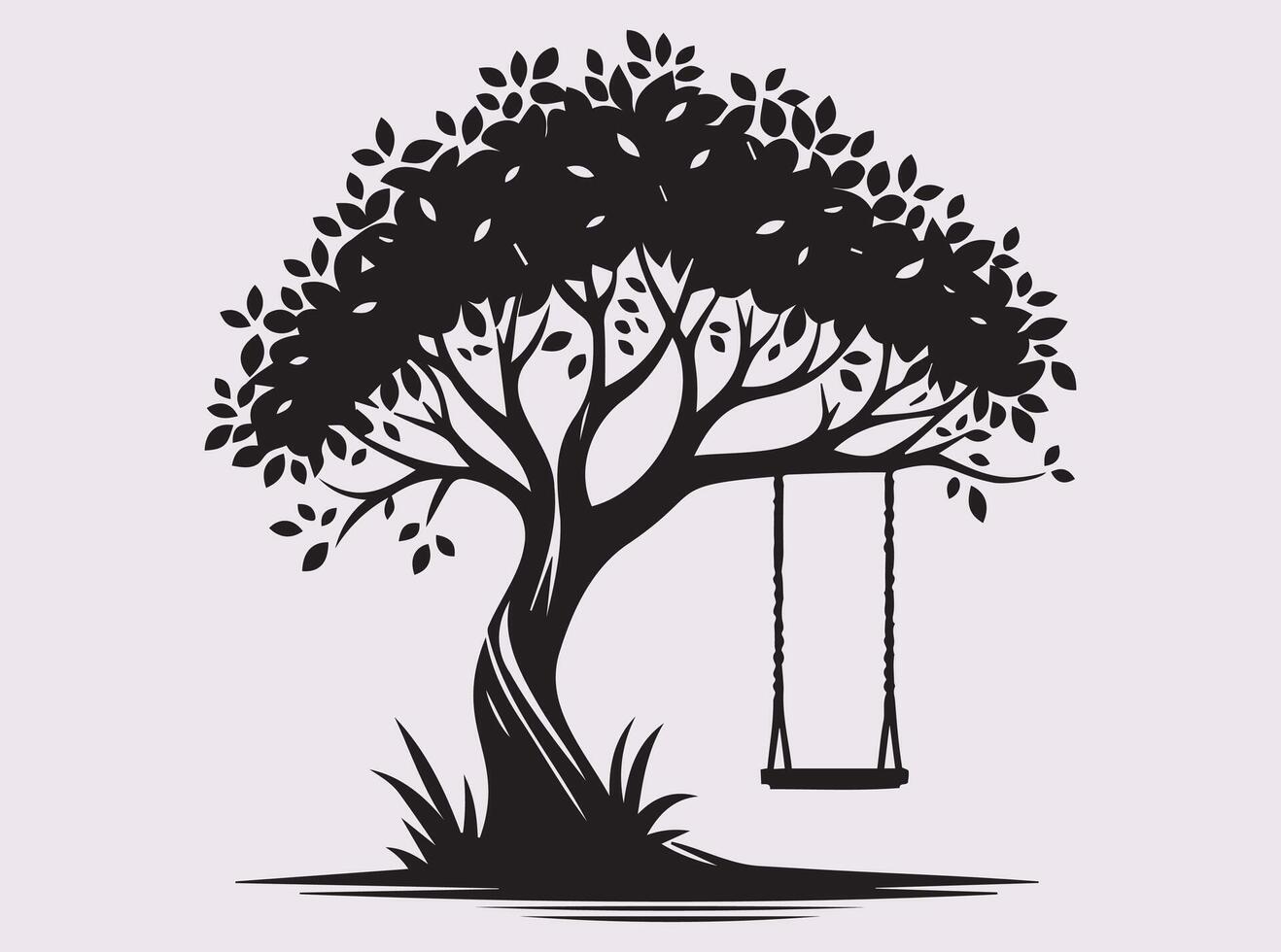 Minimalist Black Tree with Swing Silhouette for Artistic and Decorative Use vector