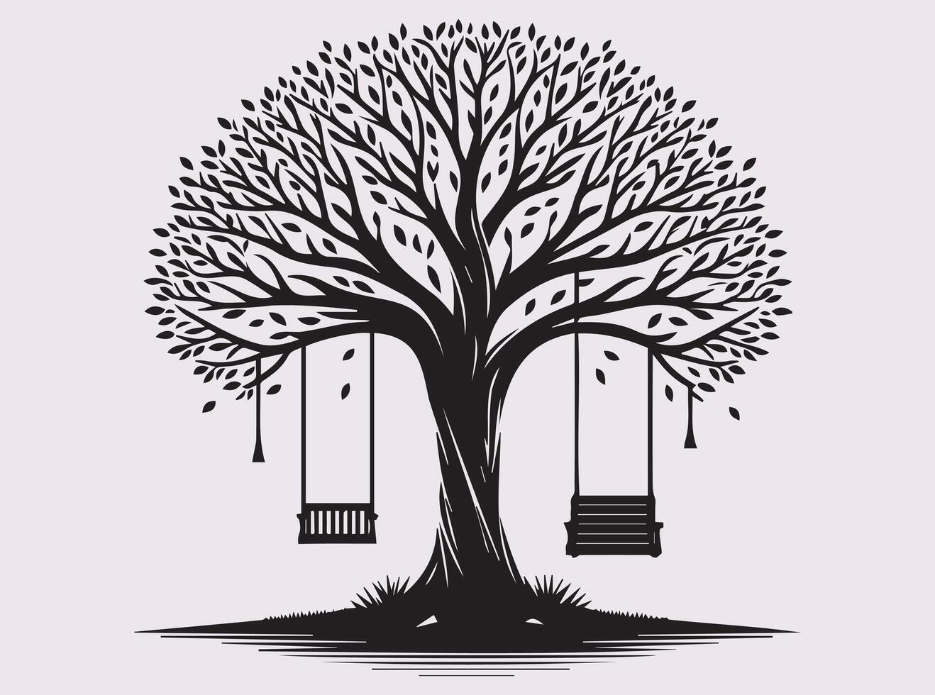 Beautiful Black Silhouette of a Tree with Swing for Artwork and Creativity vector