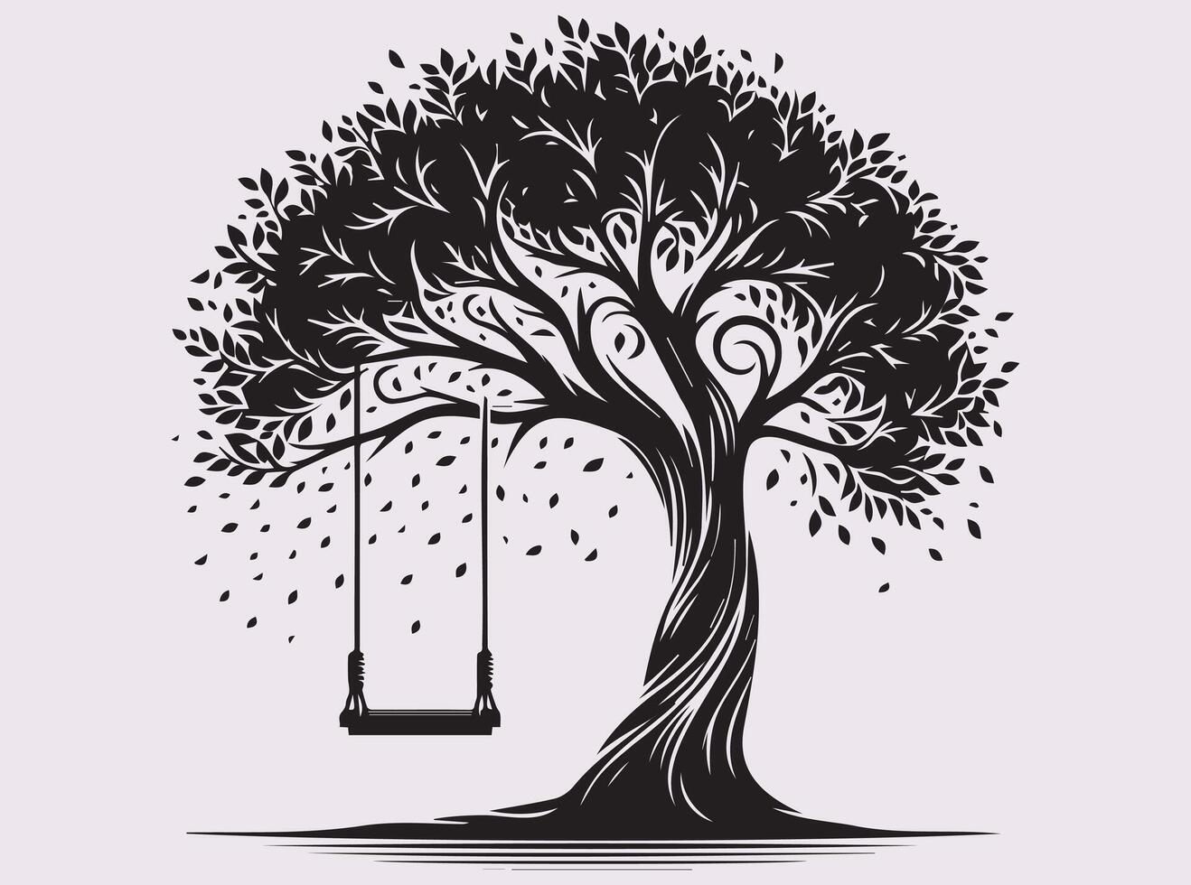 Modern Black Tree with Swing Silhouette for Digital and Handmade Art vector