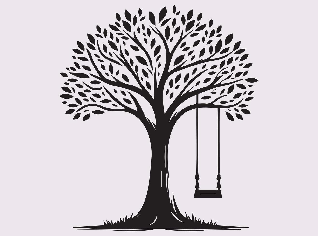 Stylish Black Tree with Swing Silhouette for Digital Downloads and Graphics vector