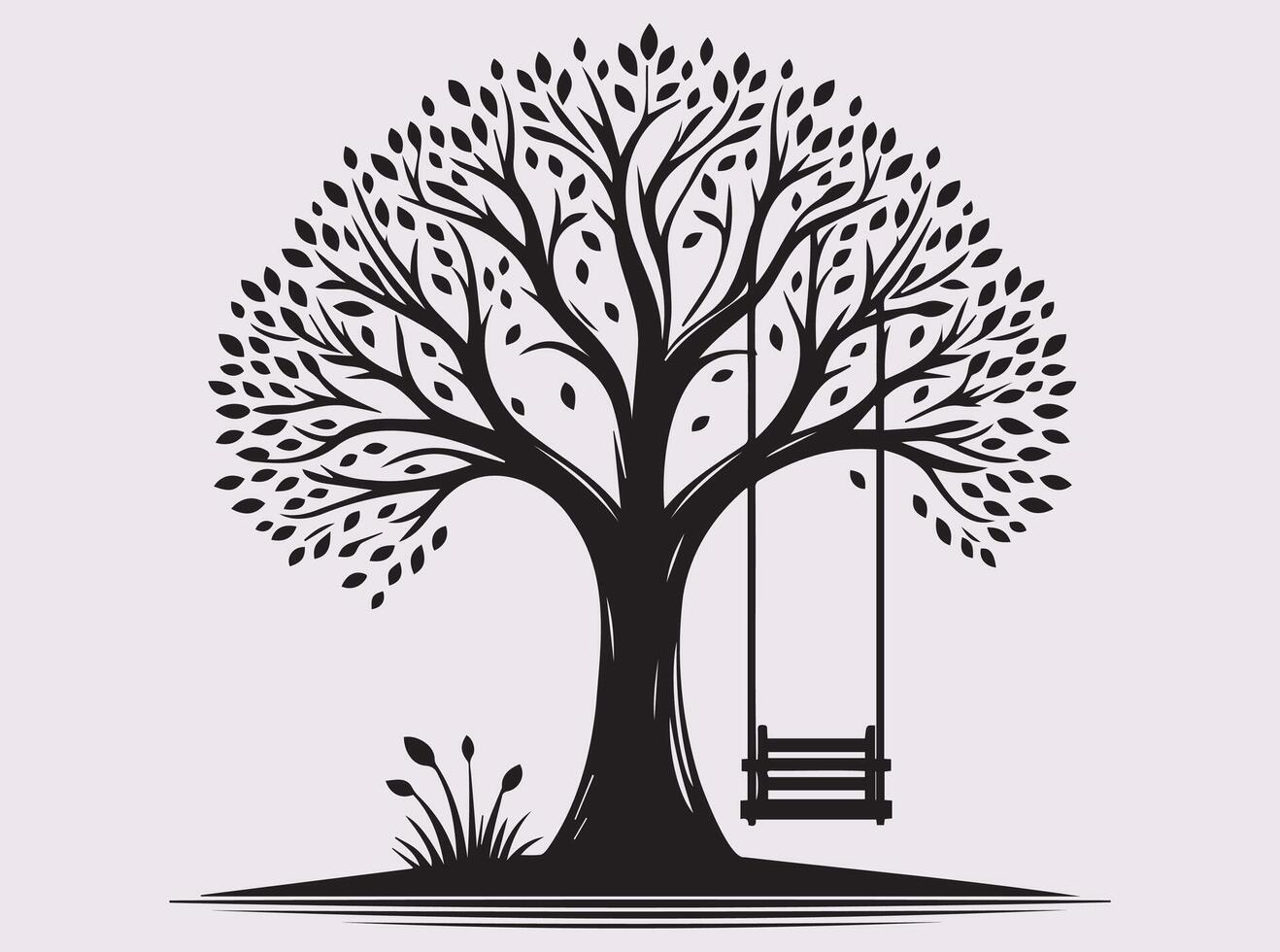 Decorative Black Tree with Swing Silhouette for Creative Branding and Art vector