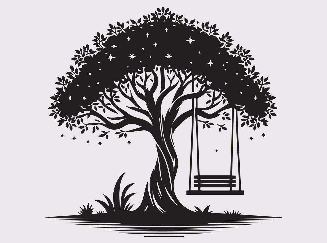 Unique Black Tree with Swing Silhouette Illustration for Custom Designs vector