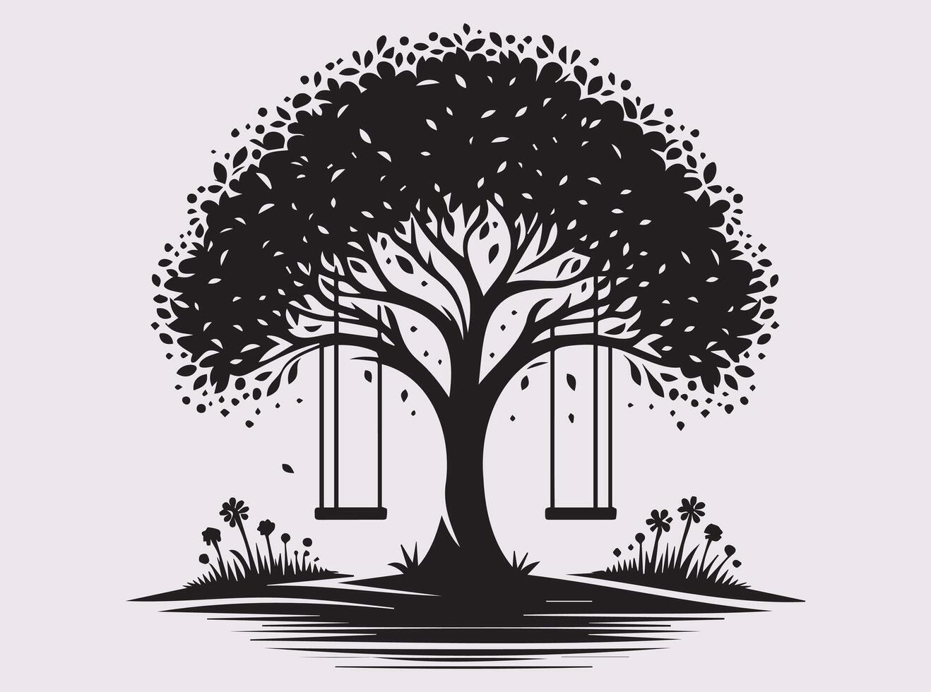 Aesthetic Black Tree with Swing Silhouette for Creative Projects and Art vector