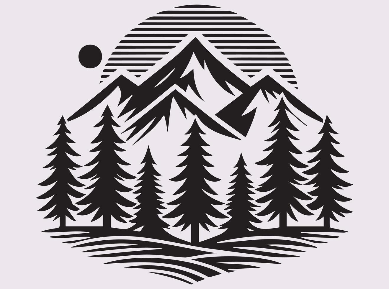 Black Pine Tree with Mountain Landscape Silhouette for Custom Art and Design vector