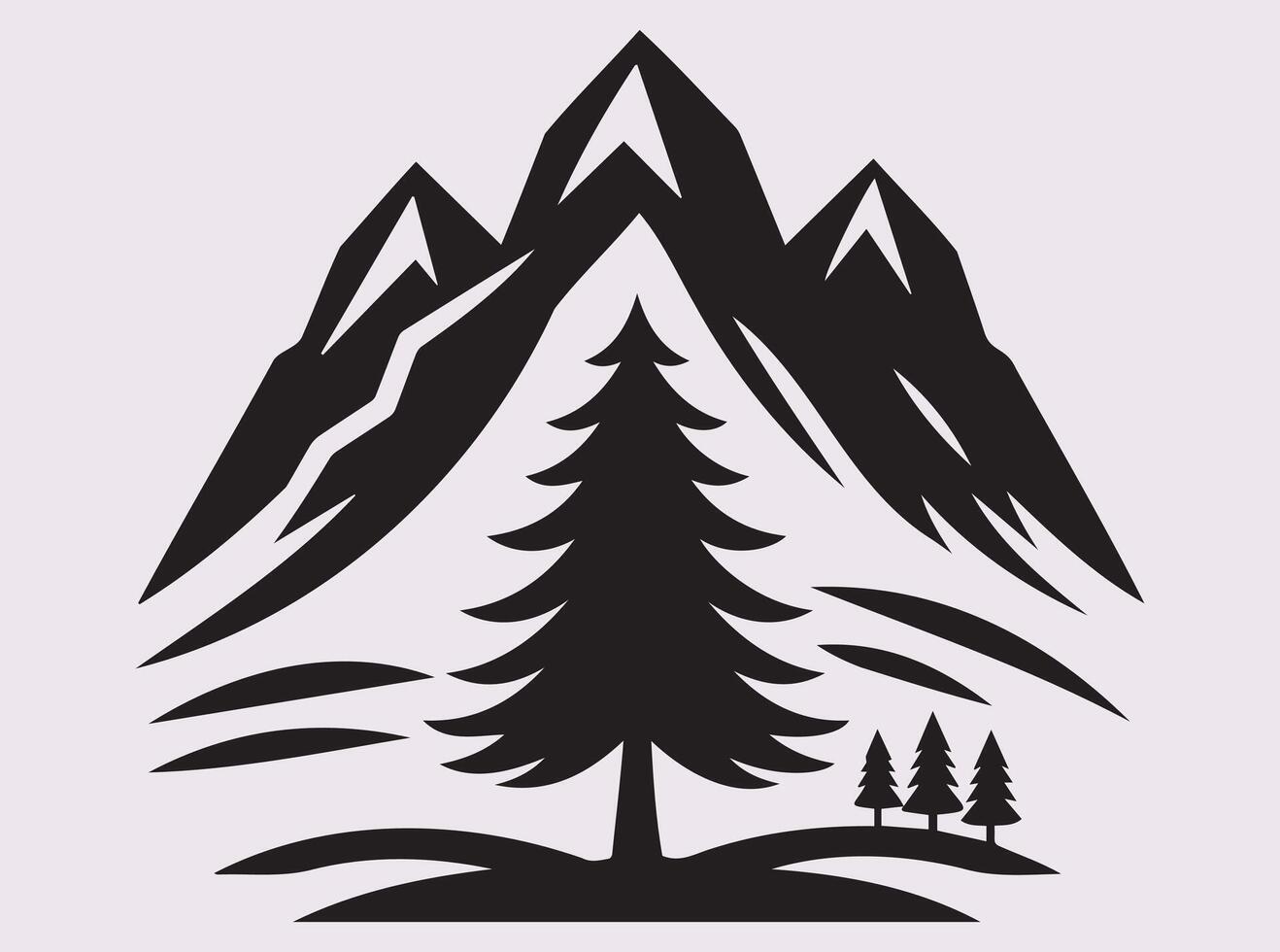 Solid Black Pine Tree Mountain Landscape Silhouette for Nature Inspired Art vector