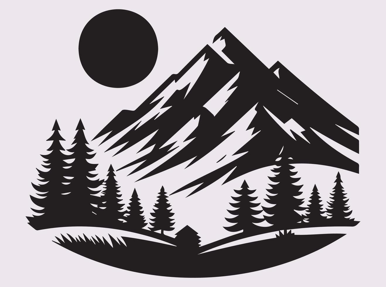 Nature Inspired Black Pine Tree Mountain Landscape Silhouette for Designers vector
