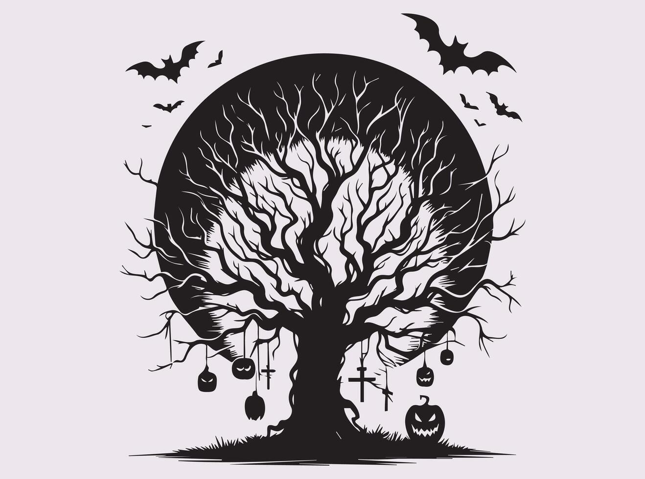 Black Silhouette of Bare Tree for Halloween Decorations and Art vector
