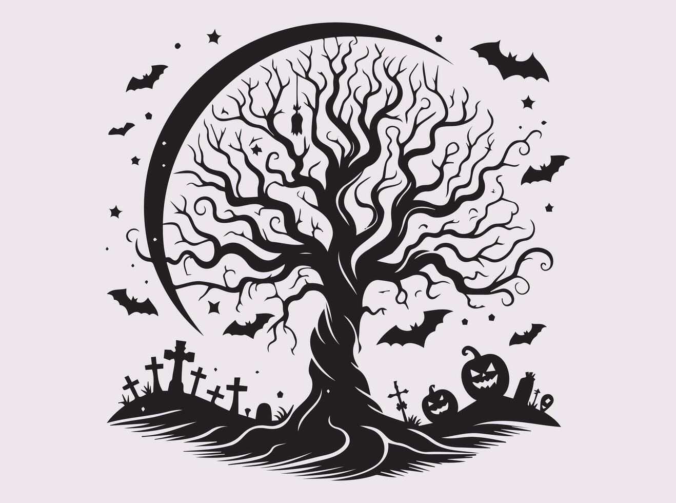 Halloween Bare Tree Silhouette in Black for Haunted House Themes vector
