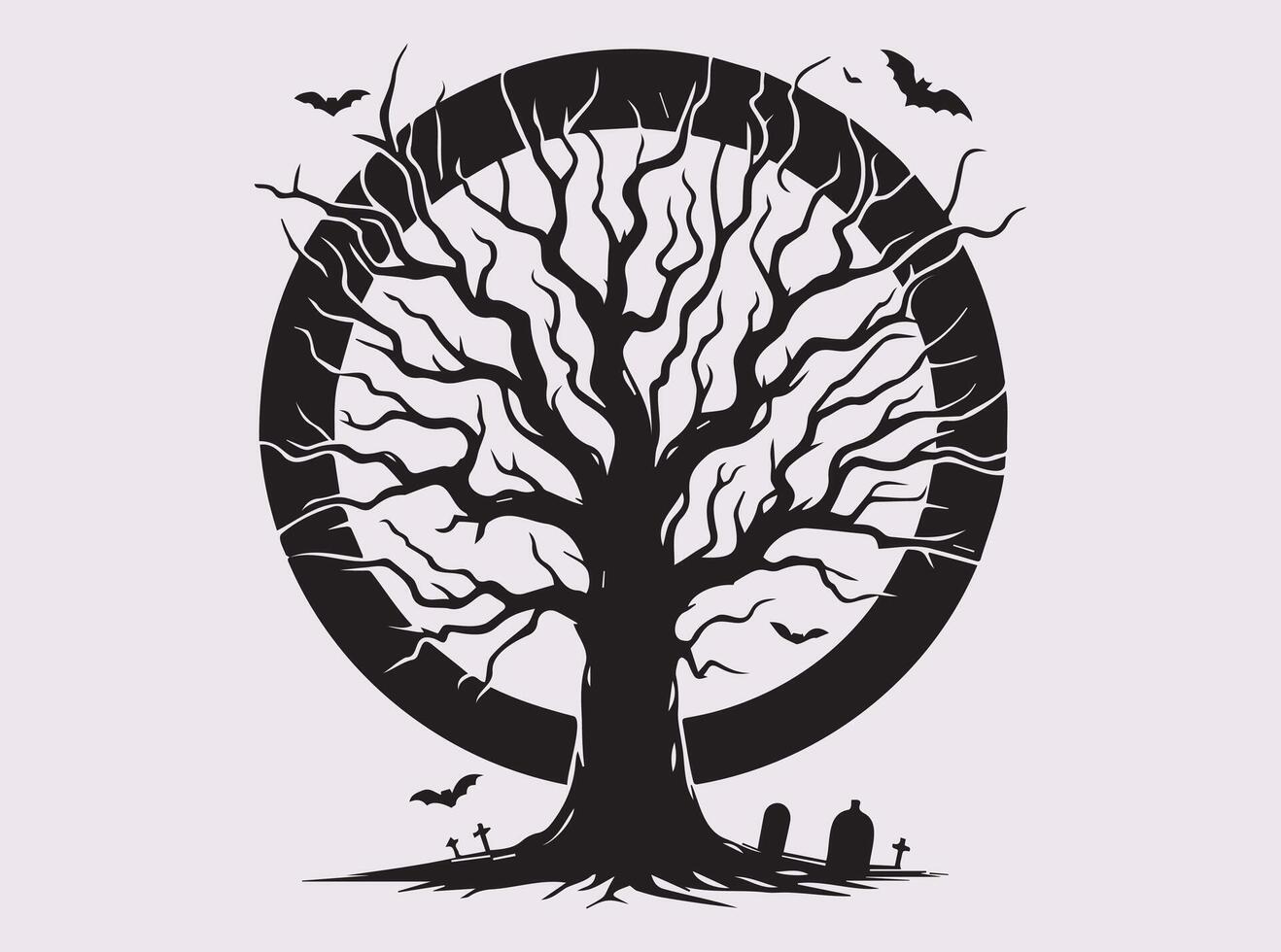 Dark Halloween Tree Silhouette in Solid Black for Spooky Themes vector