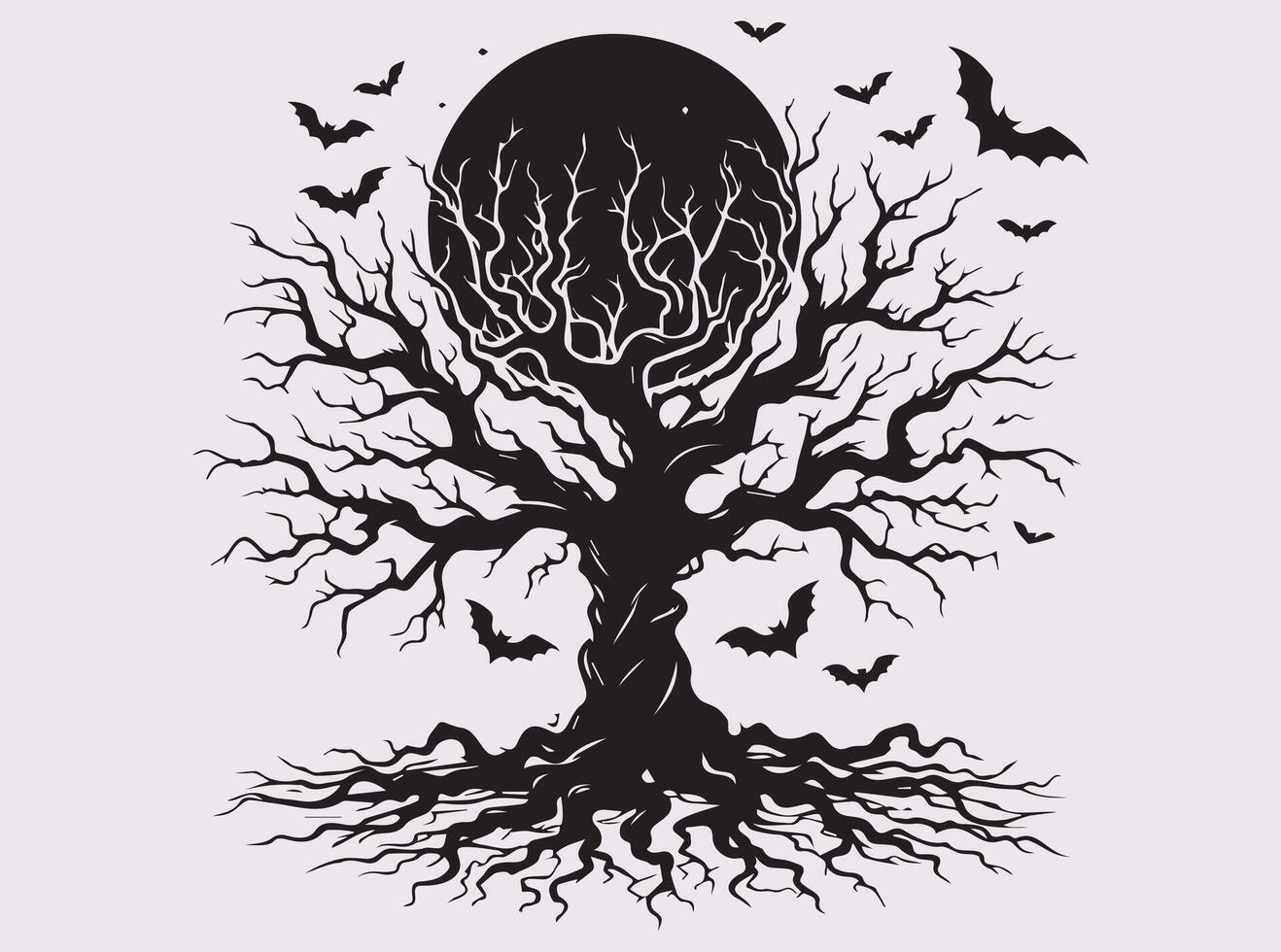 Solid Black Spooky Bare Tree Silhouette for Dark Halloween Decor vector