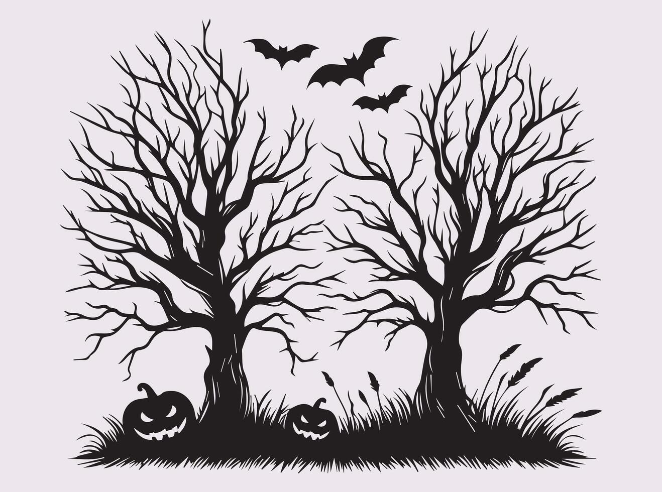 Bare Tree Halloween Silhouette in Solid Black for Horror Designs vector
