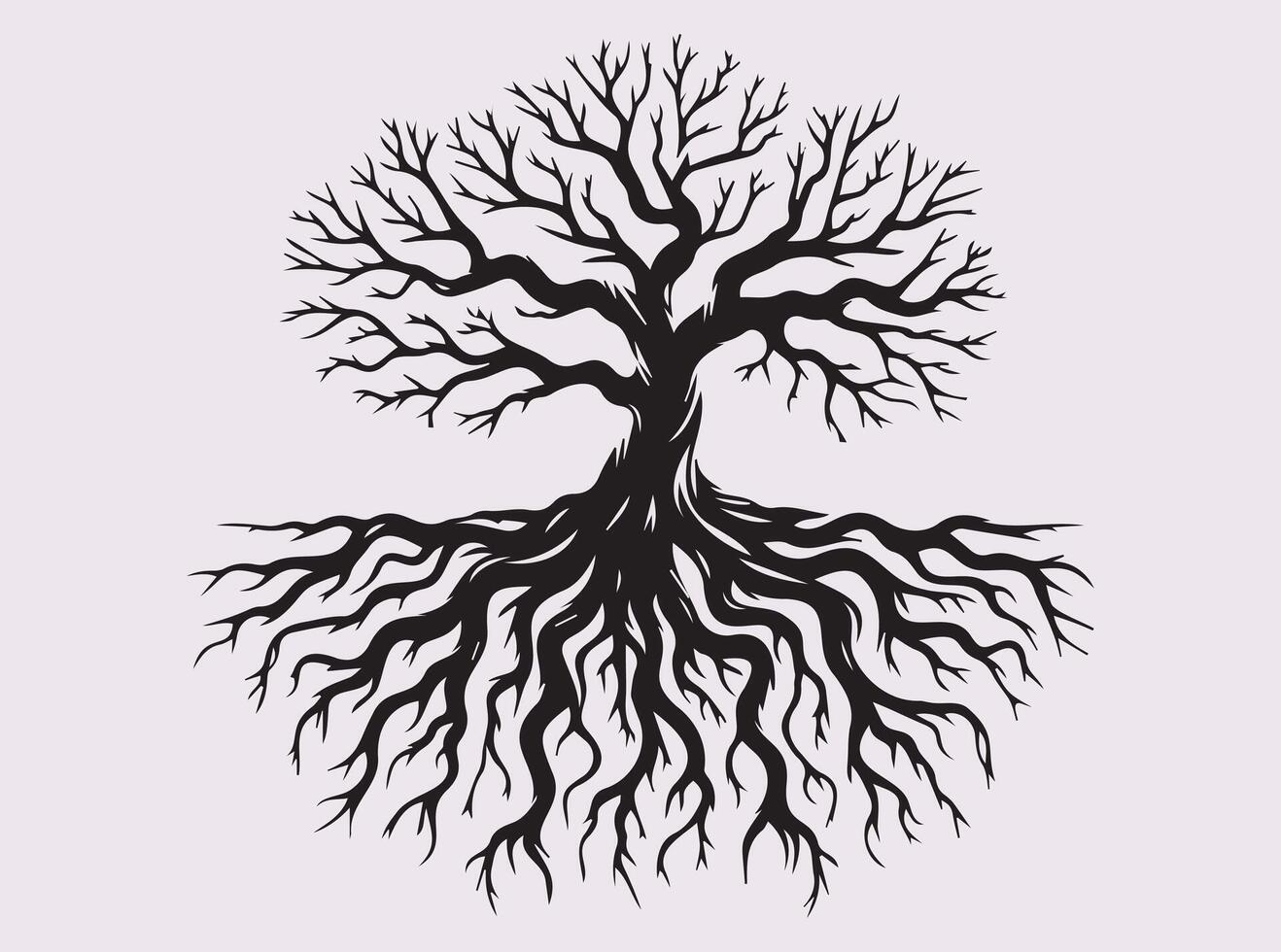 Tree Roots Abstract Silhouette in Solid Black for Dark Artistic Touch vector