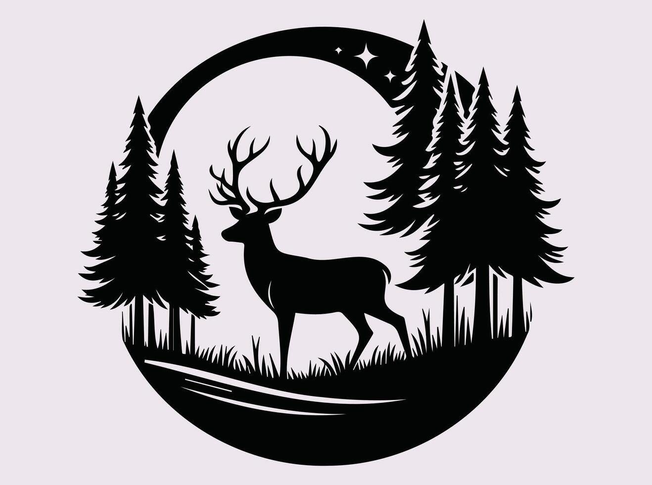 Majestic Black Deer with Forest Silhouette for Nature Themed Digital Art vector