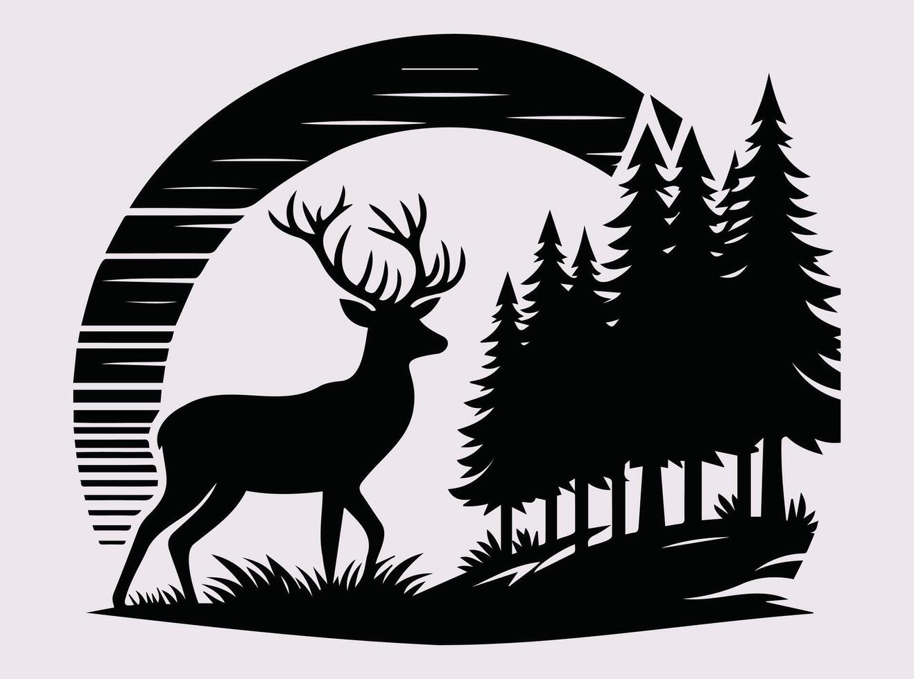 Black Deer in Forest Silhouette for Home Art, Decor, and Nature Lovers vector