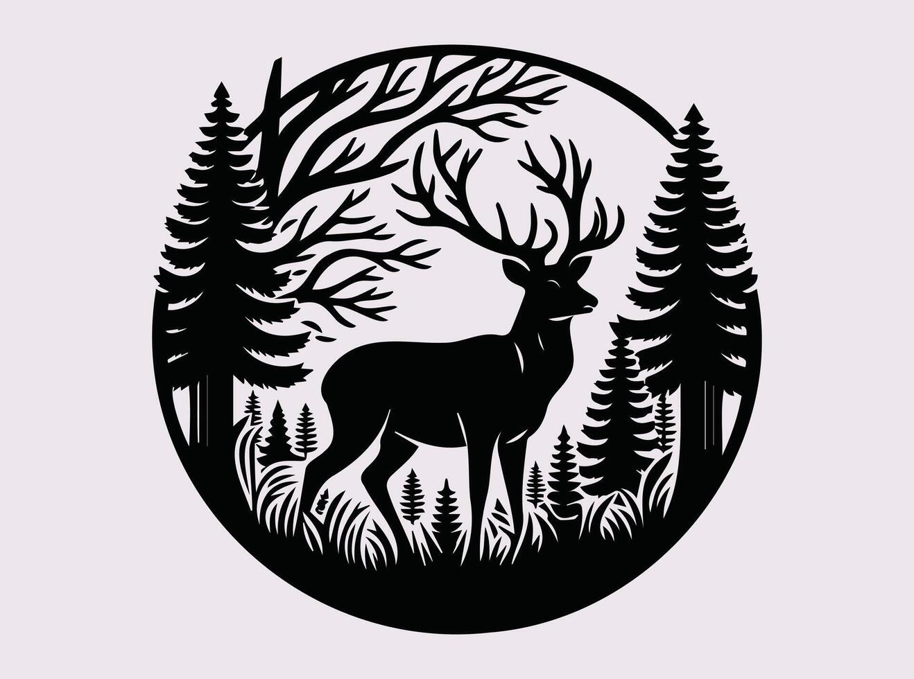 Majestic Black Deer in Forest Silhouette for Nature and Wildlife Inspired Art vector