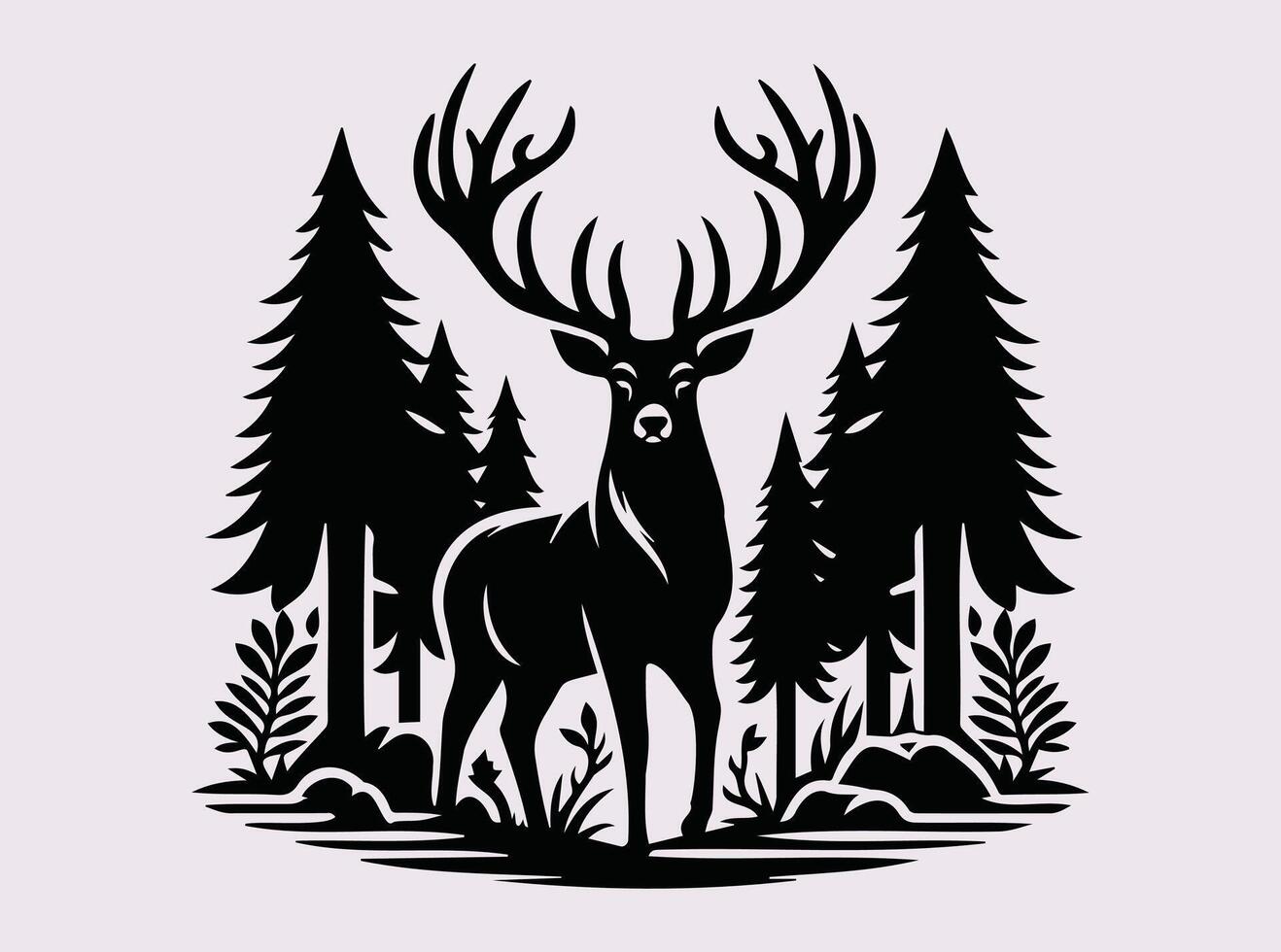 Minimalist Black Deer in Forest Silhouette for Nature Lovers and Creative Projects vector