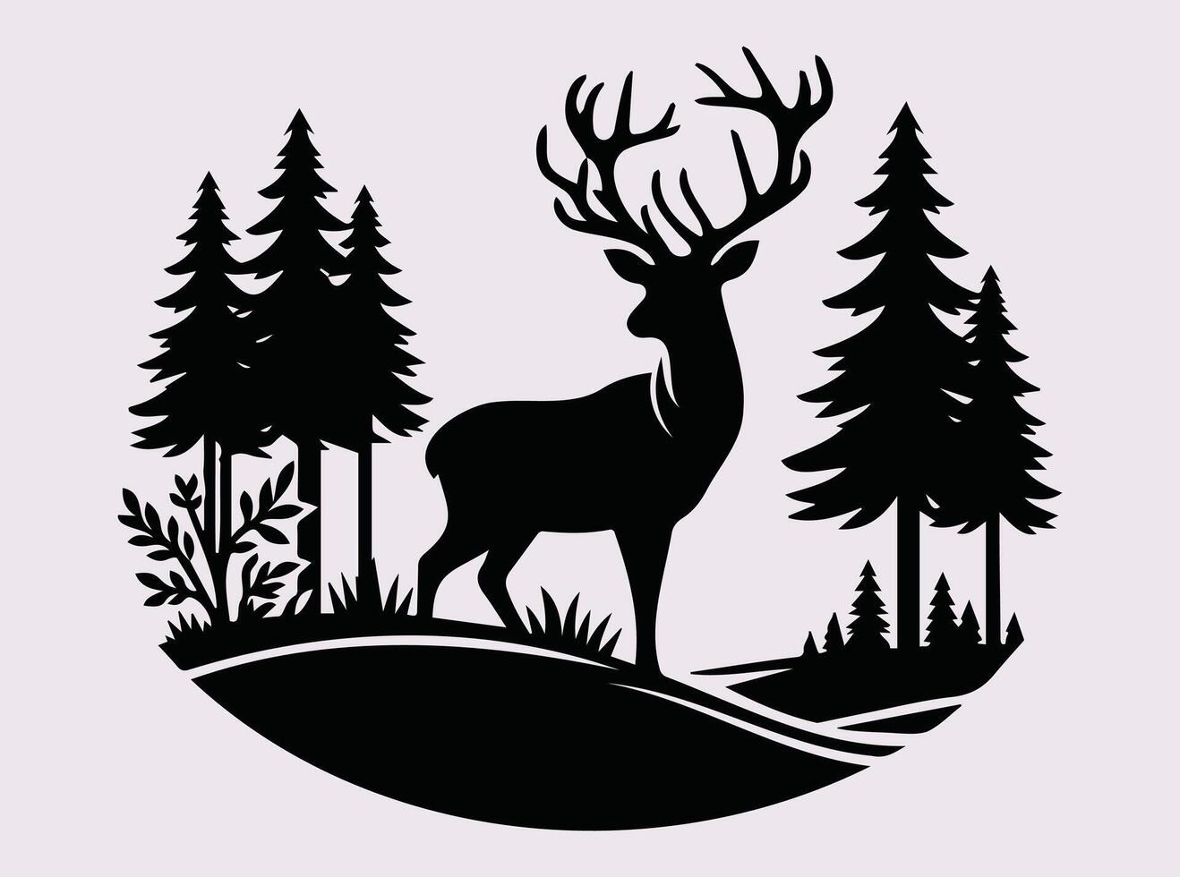 Artistic Black Silhouette of Deer in Forest for Wildlife and Nature Art vector