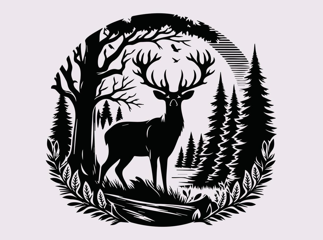 Artistic Black Deer in Forest Silhouette for Digital and Print Designs vector