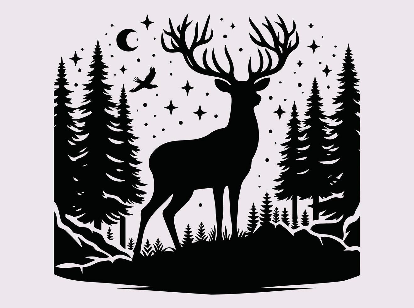 Beautiful Black Deer in Forest Silhouette for Custom Decor and Prints vector