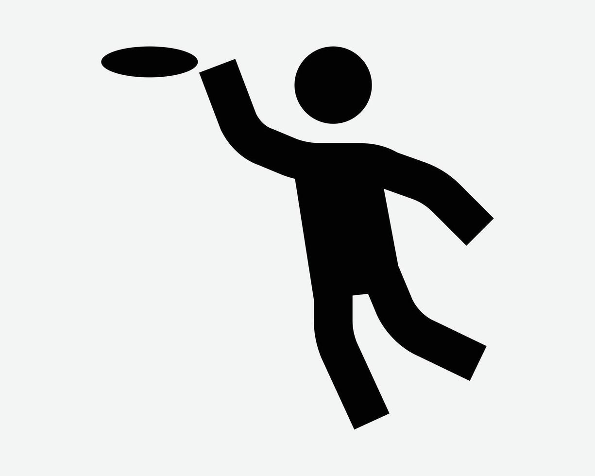 Frisbee Player Athlete Throw Toss Play Person Stickfigure Man Playing Sports Sport Disk Catch Black White Icon Sign Symbol Graphic Illustration vector