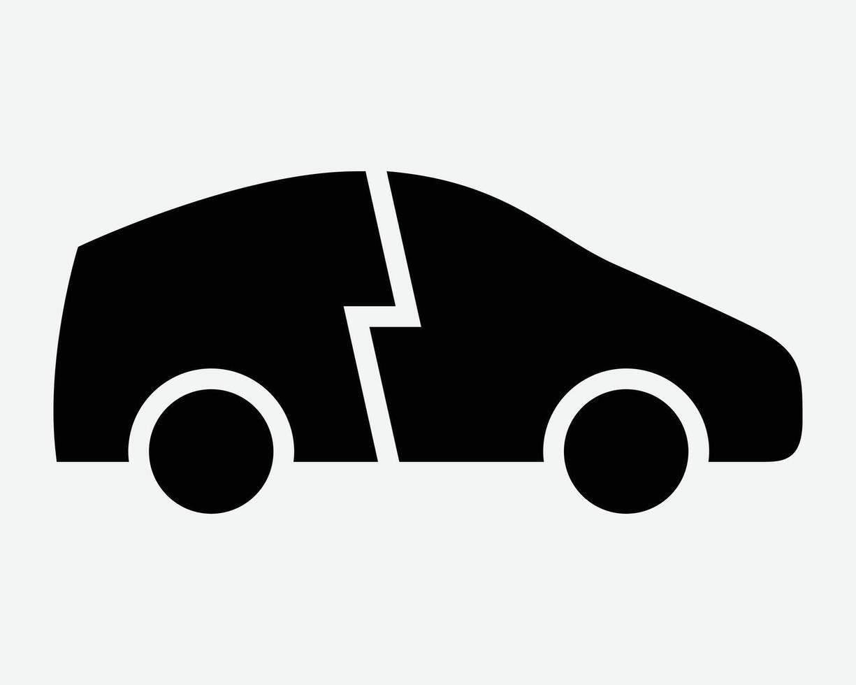 Electric Car Electricity Vehicle Sedan EV Automobile Shape Side View Ride Bolt Black White Icon Sign Symbol Graphic Illustration vector