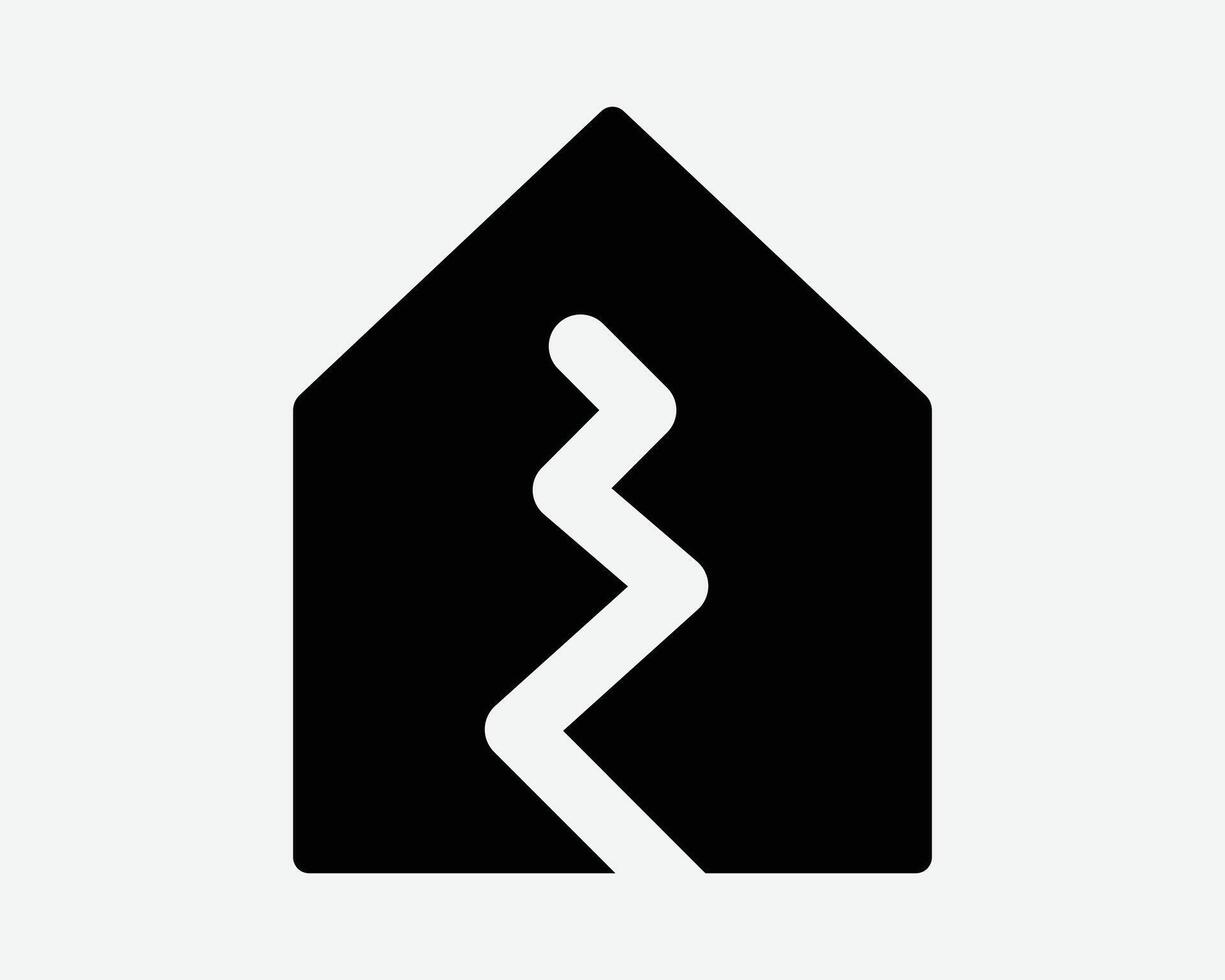 Earthquake Building Crack Home House Damage Destroy Destruction Structure Fail Broken Brake Black White Icon Sign Symbol Graphic Illustration vector