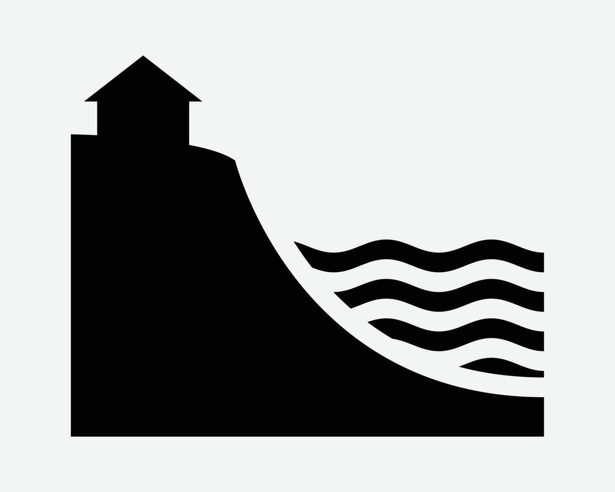 Seashore Sea Shore Cliff High Ground Seaside Water Land Waterfront Property House Home Black White Icon Sign Symbol Graphic Illustration vector