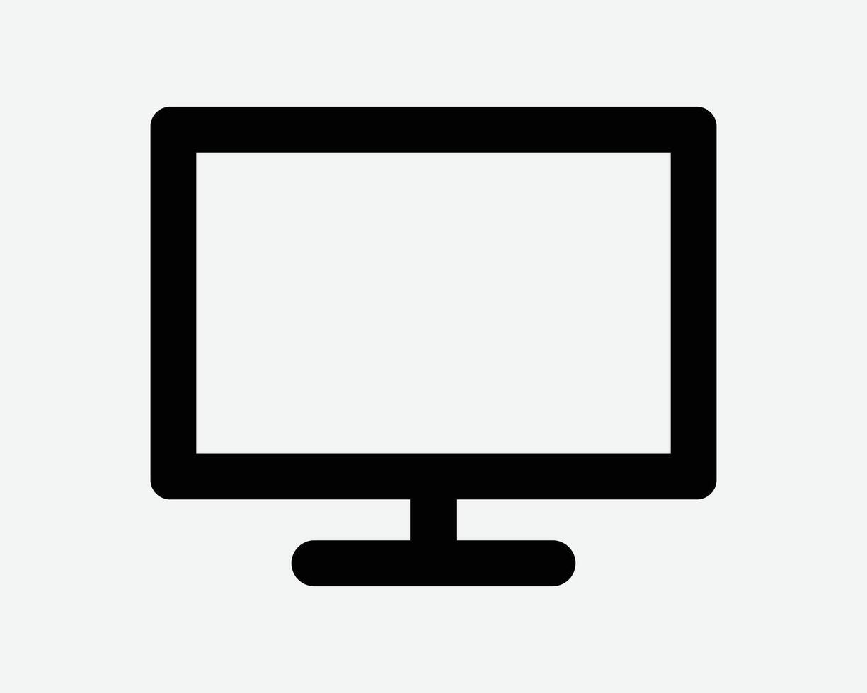 PC Monitor Computer Flat Screen Flatscreen LED LCD Display View Outline Shape Icon Black White Symbol Sign Graphic Illustration vector