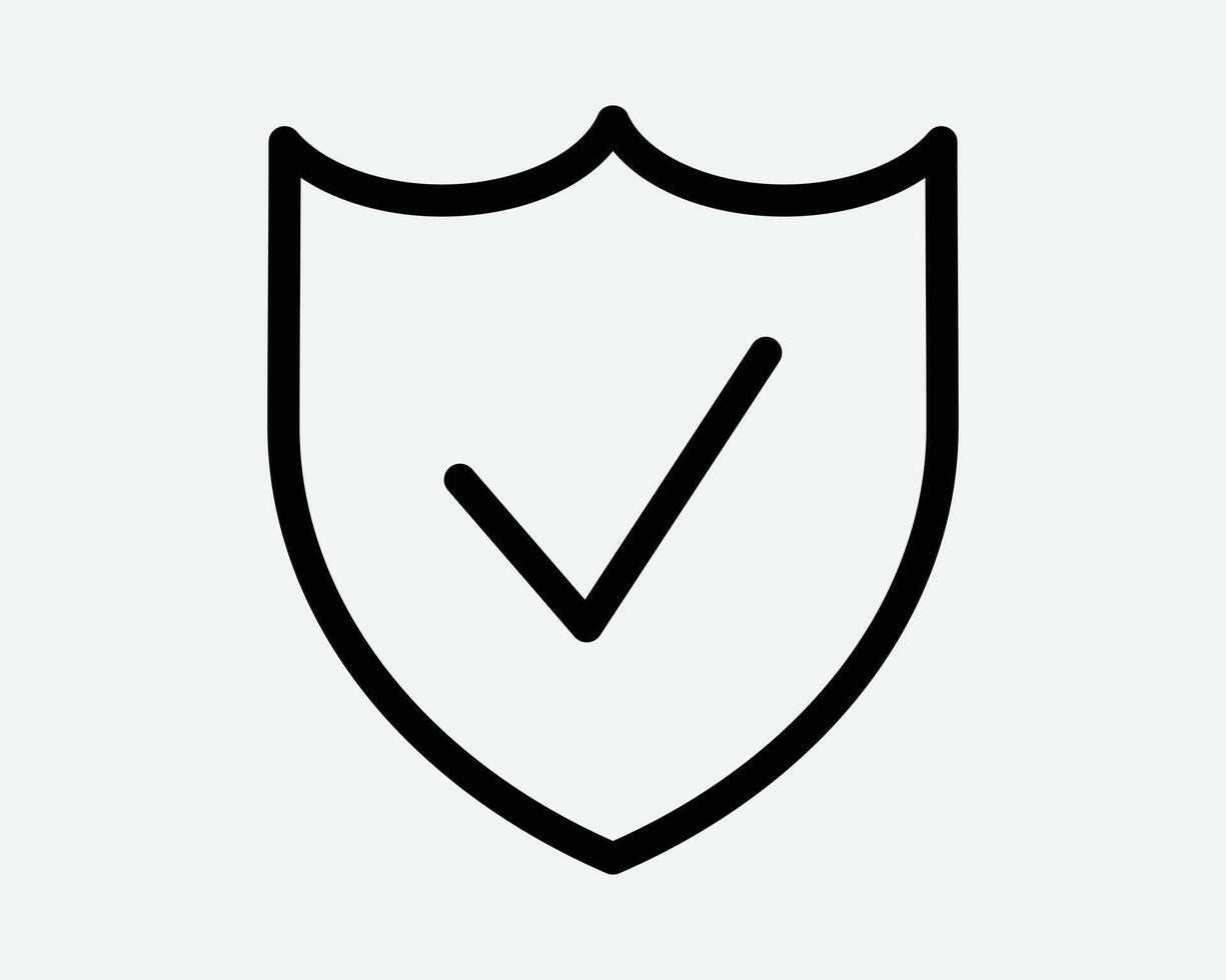 Shield with Tick Outline Verify Badge Verification Tag Protection Protect Secure Security Icon Black White Symbol Sign Graphic Illustration vector