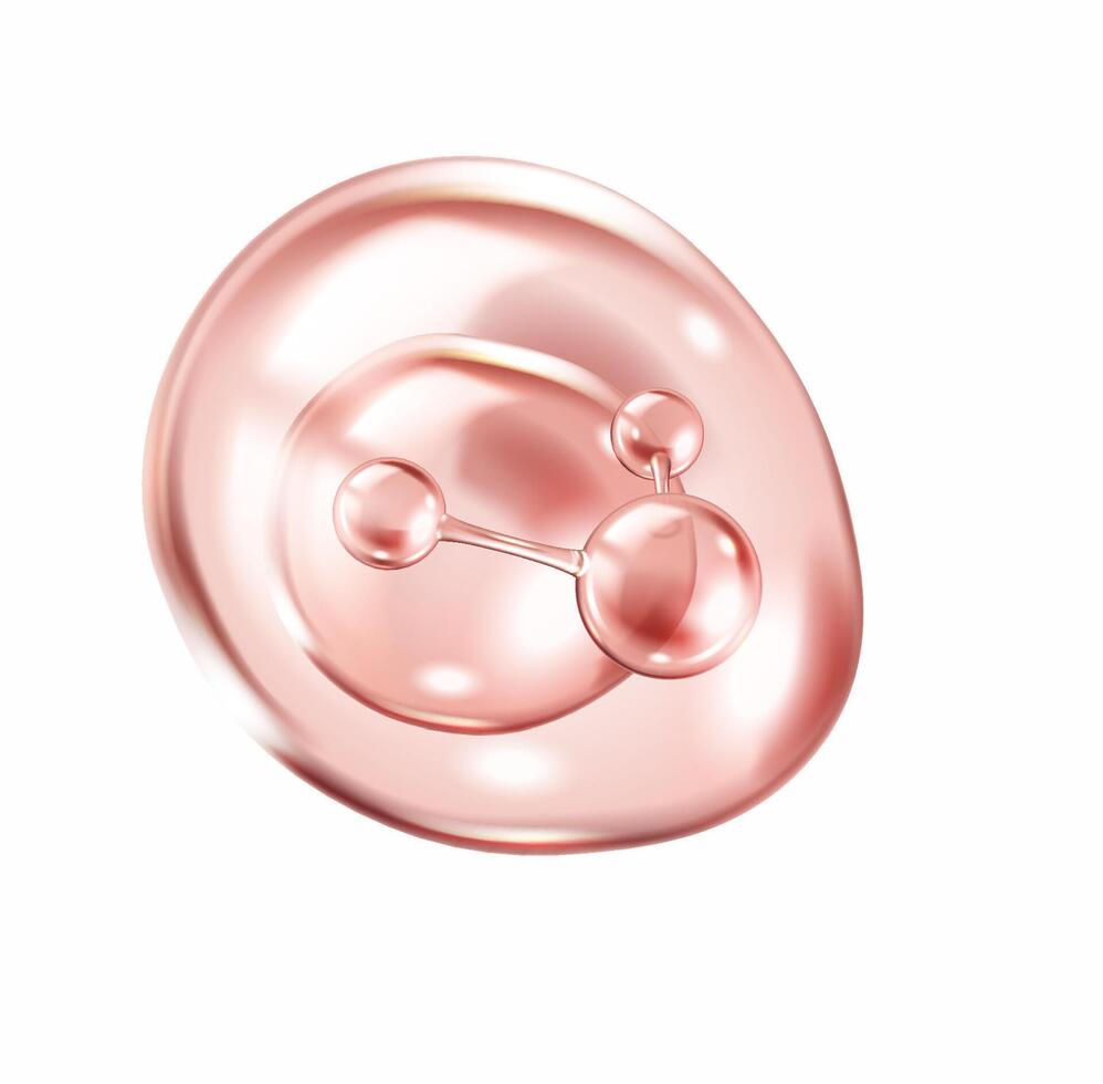 Glossy pink collagen molecules suspended within membrane realistic illustration. Cellular skincare components 3d object on white vector