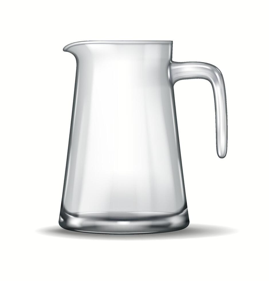 A beautifully rendered realistic 3D glass jug featuring a round body and a sturdy handle. Ideal for water, juice, or wine serving in dining settings or graphic design compositions. vector