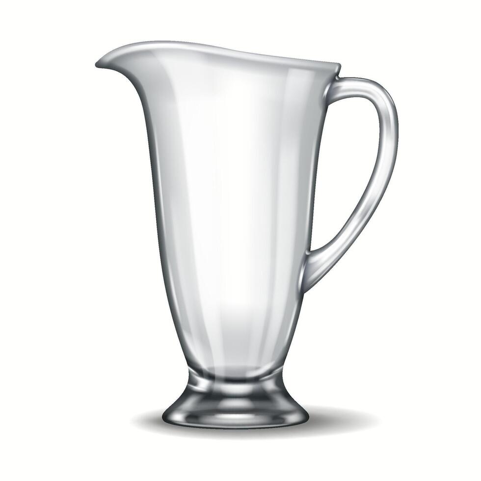 A highly detailed 3D rendering of a footed glass pitcher with a flared spout and elegant handle. The refined transparency and reflections add to its luxurious appearance. vector