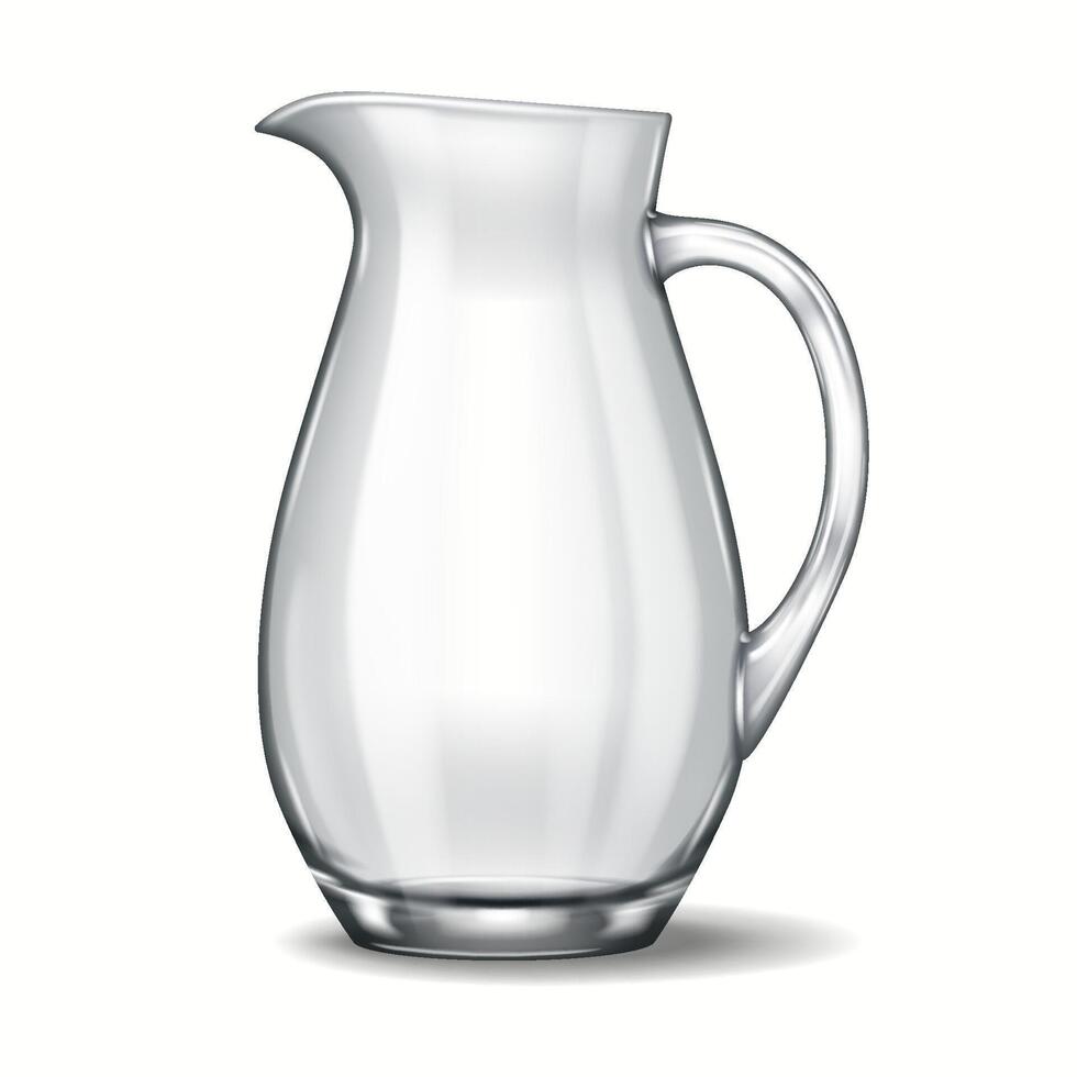 A sophisticated 3D-rendered wide glass jug with a tapered spout, featuring gentle curves and transparency. Perfect for digital compositions and premium product presentations. vector