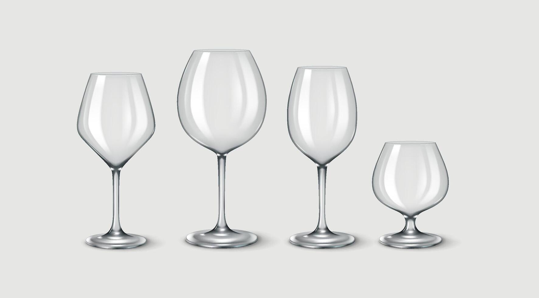 3D realistic illustration of a set of luxury wine glasses featuring modern design. Suitable for elegant dining, wine tastings, and fine restaurants. vector